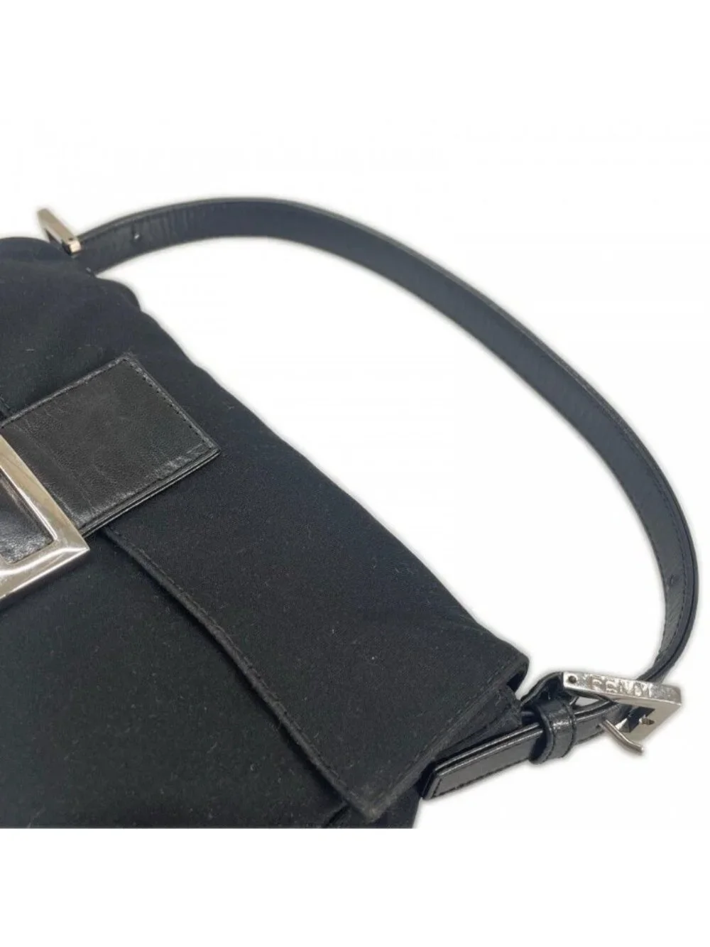 Fendi Handbag Mamma Bucket Satin Black Silver